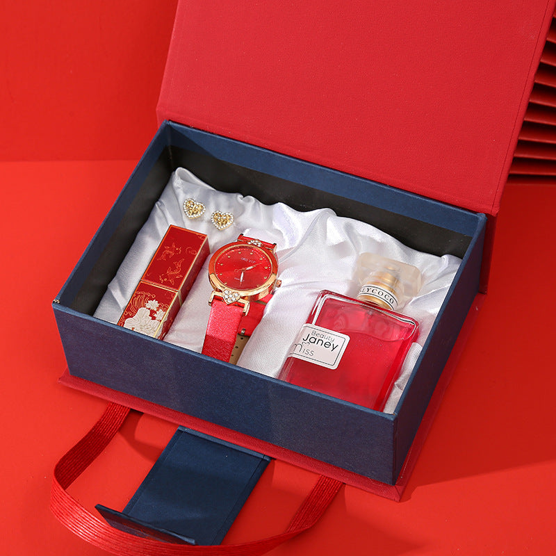 The Luxe Edit — Women's Gift Set | Watch, Lipstick, Perfume & Earrings