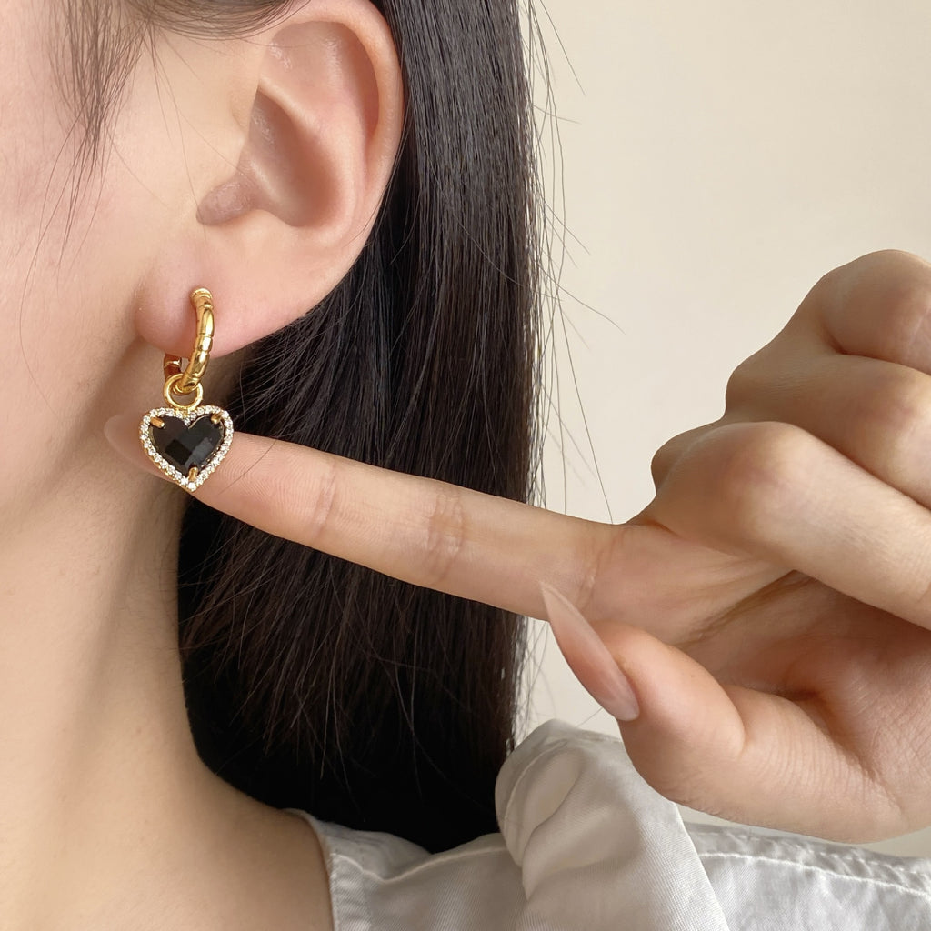 Zircon Heart Earrings | C-Shaped Luxury Ear Clips & Studs for Women