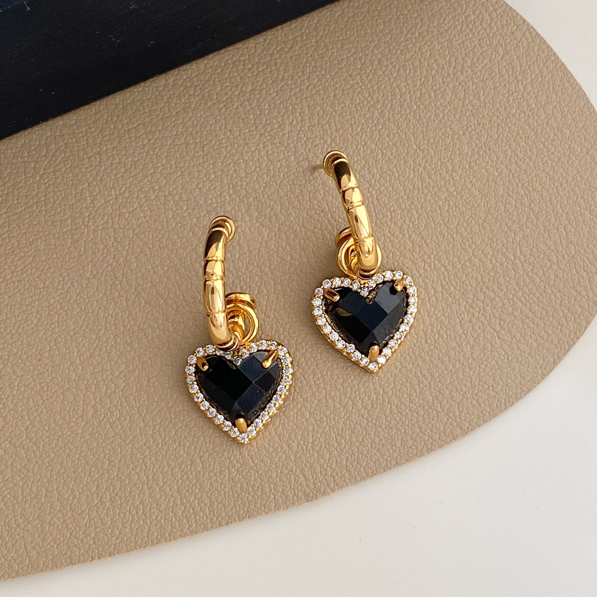 Zircon Heart Earrings | C-Shaped Luxury Ear Clips & Studs for Women