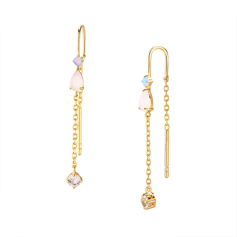 Moonstone Cascade – 925 Sterling Silver Moonstone Teardrop Tassel Luxury Earrings