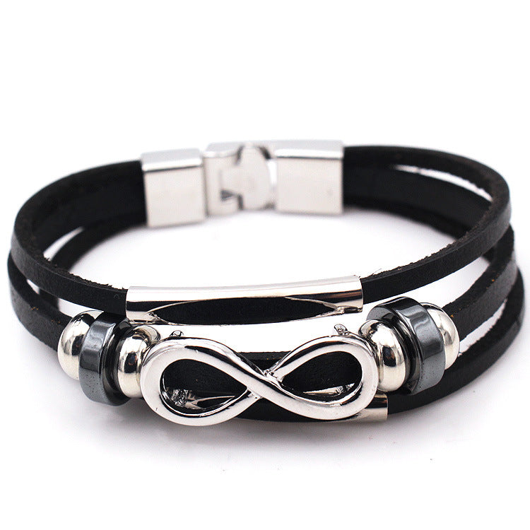 Infinity Symbol Leather Men's Bracelet | Retro Luxury Wristwear