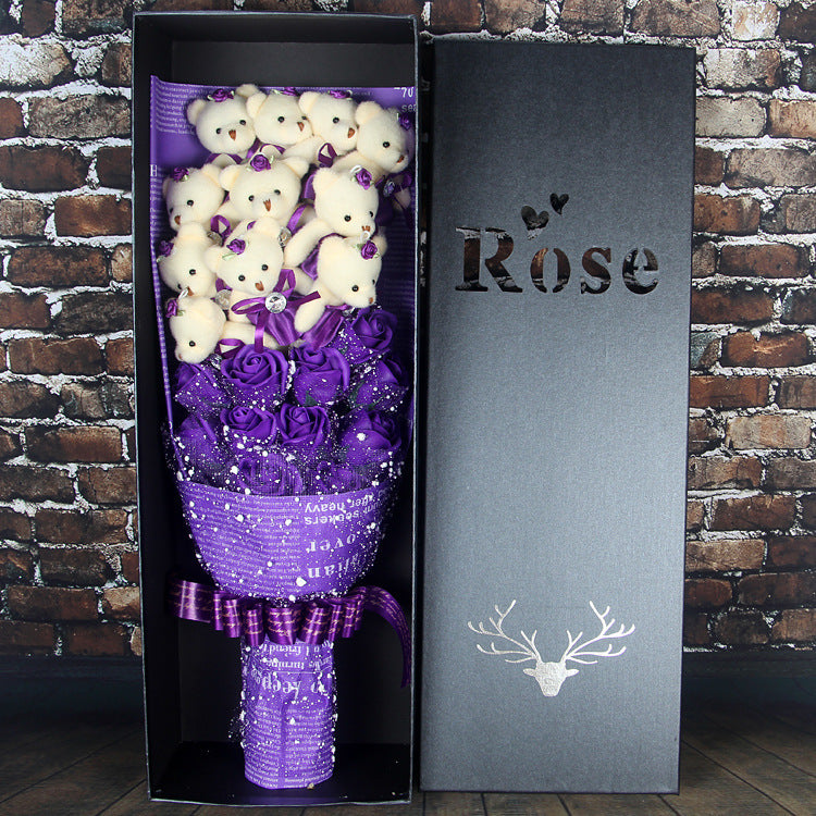 Bear Bouquet — Handmade Teddy Bear & Rose Gift Set | 11 Pieces