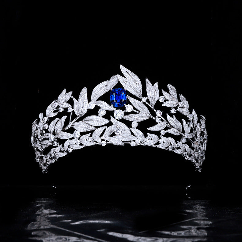 Sapphire Blue Zircon Bridal Crown — AAA Wedding Headdress