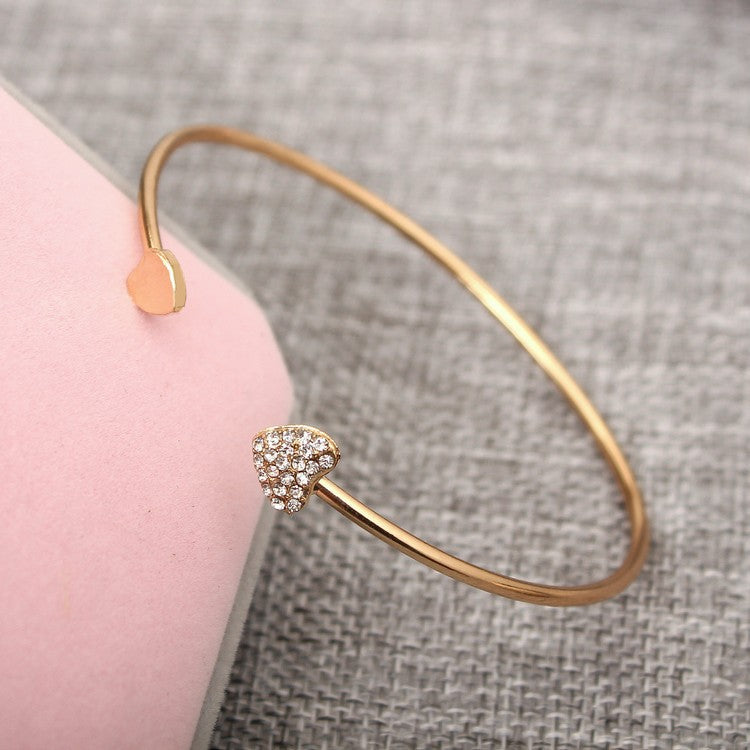 Diamond Heart Opening Bracelet | Gold & Silver Luxury Bangle for Women