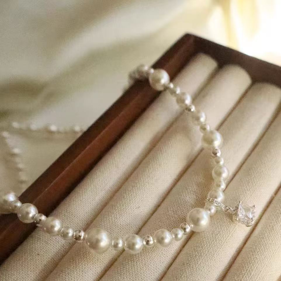Cube Sugar Pearl Clavicle Necklace | Korean Luxury Star Pendant for Women