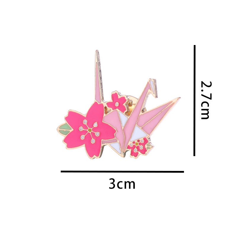 Origami Crane & Cherry Blossom Brooch — Luxury Art Pin