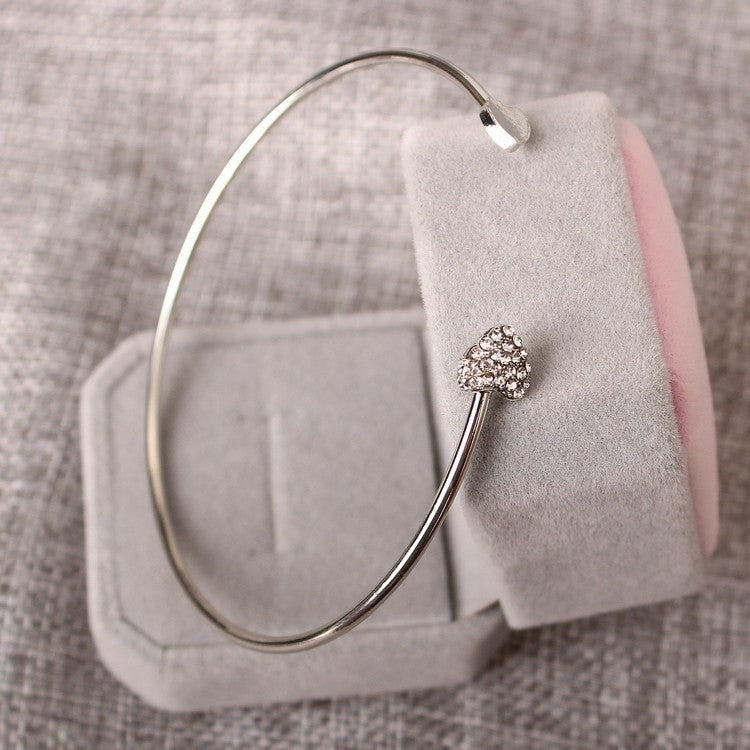 Diamond Heart Opening Bracelet | Gold & Silver Luxury Bangle for Women