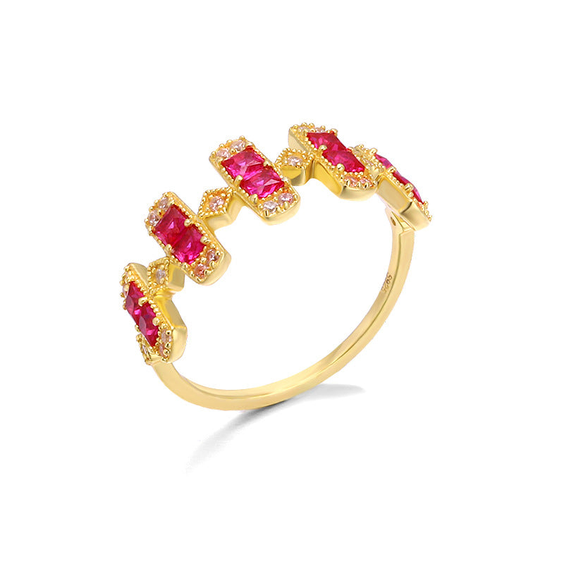 Vintage Check Zircon Silver Ring | Retro Geometric Luxury