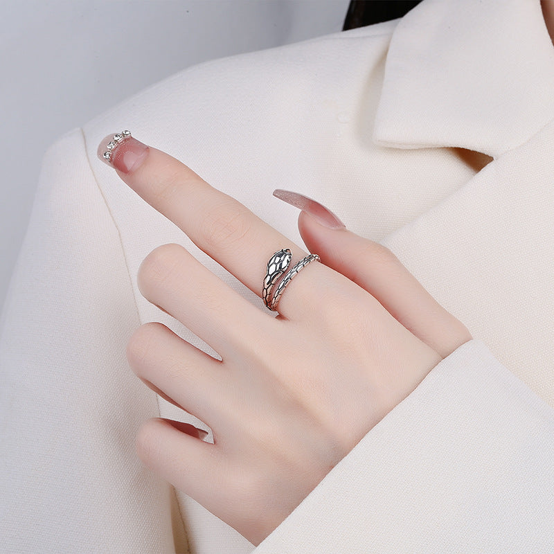 Serpent Noir – 925 Sterling Silver Vintage Snake Head Luxury Ring