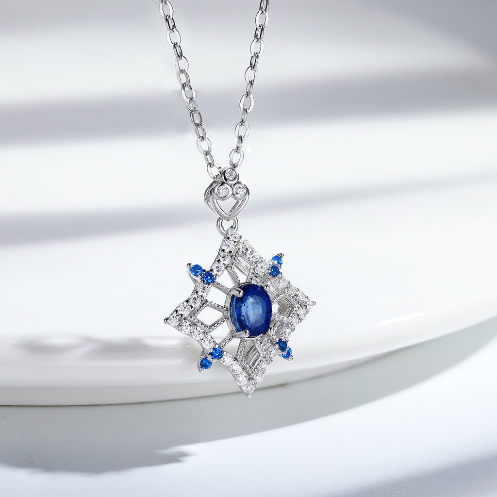 Sapphire Bloom – 925 Silver Platinum Gold Natural Sapphire Flower Luxury Necklace