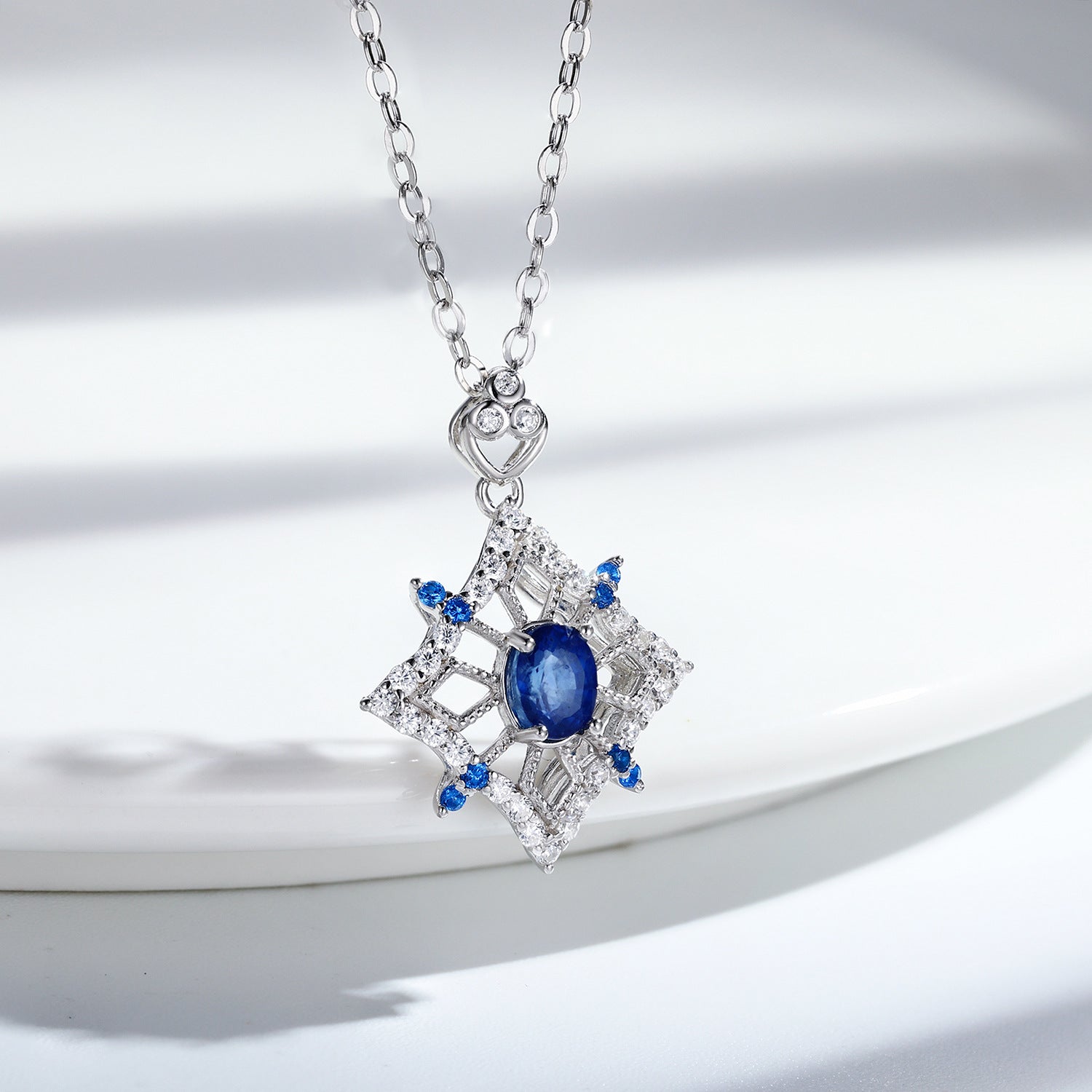 Sapphire Bloom – 925 Silver Platinum Gold Natural Sapphire Flower Luxury Necklace