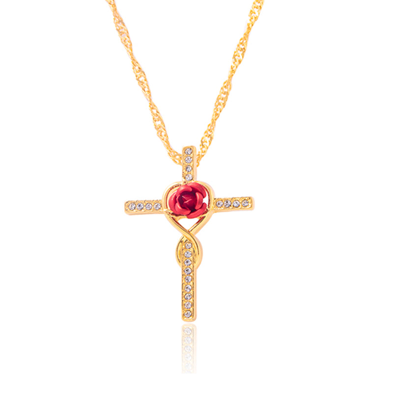 Sancta — Gold Rose Cross Crystal Necklace
