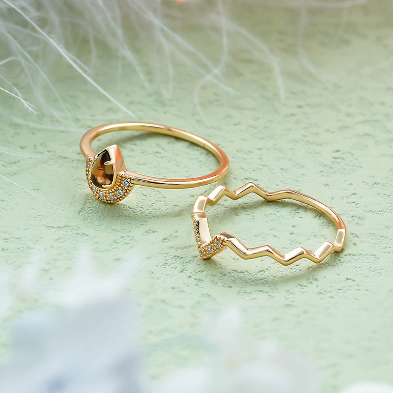 Tea Crystal Teardrop Silver Ring | S925 Silver & 14K Gold