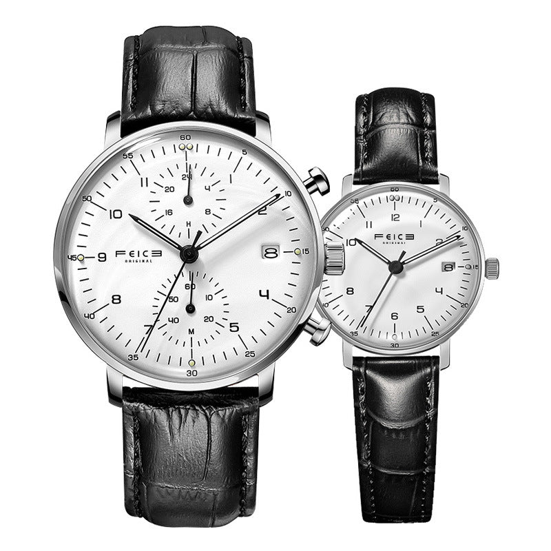 Luxury Couple Watch Set — Japanese Movement & Leather Strap
