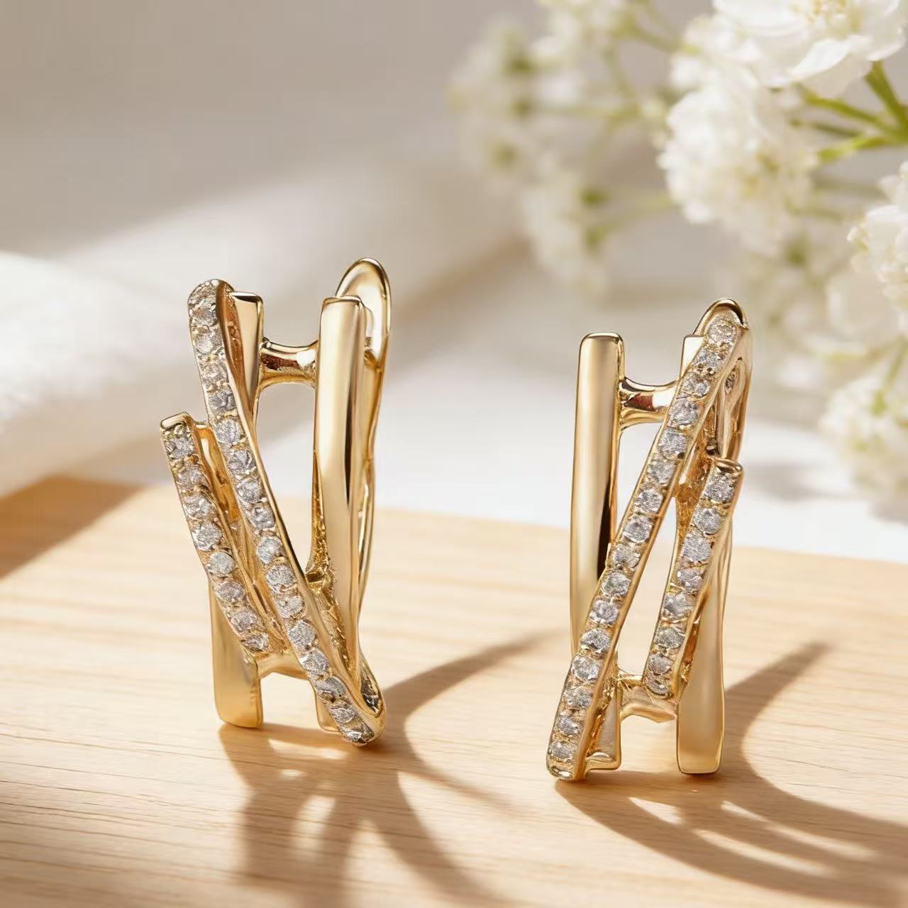Croix — Gold Zircon Cross Ear Clips