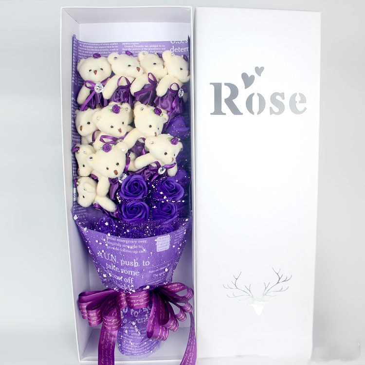 Bear Bouquet — Handmade Teddy Bear & Rose Gift Set | 11 Pieces