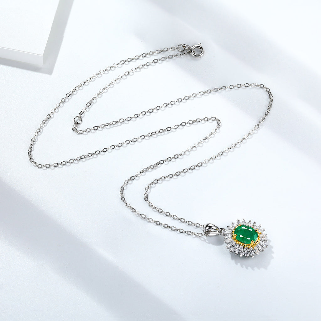 Vivid Natural Emerald 5x7mm Floral Pendant 925 Sterling Silver Luxury Necklace