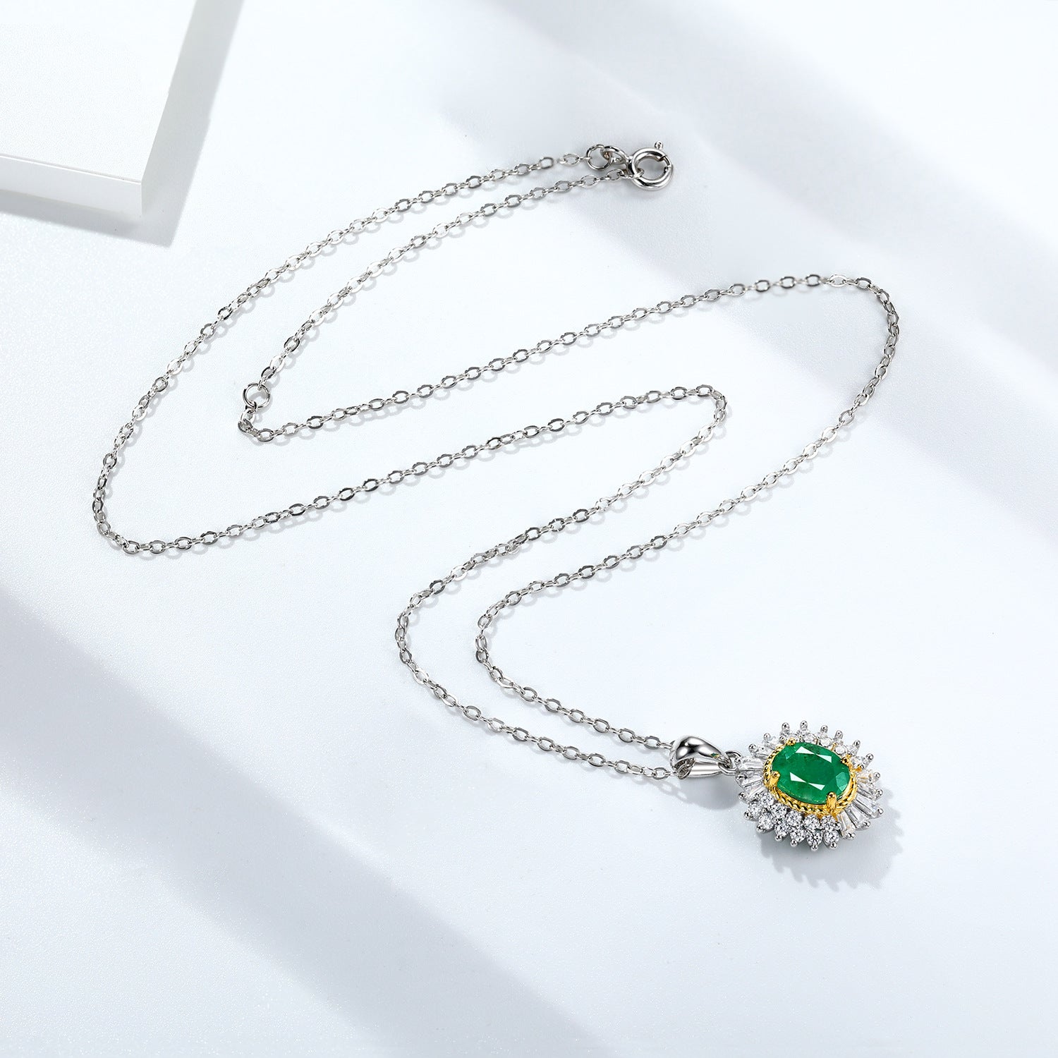 Vivid Natural Emerald 5x7mm Floral Pendant 925 Sterling Silver Luxury Necklace