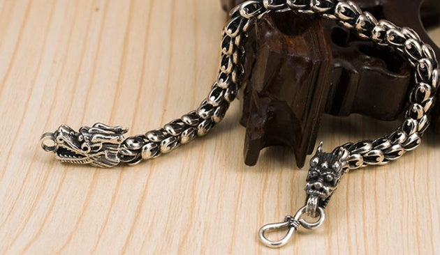 S925 Silver Dragon Head Men's Bracelet | Bold Luxury Wristwear