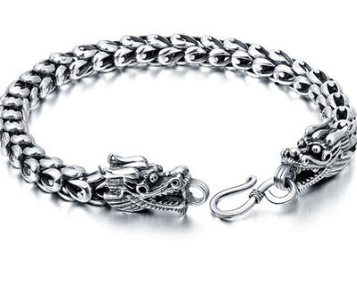 S925 Silver Dragon Head Men's Bracelet | Bold Luxury Wristwear