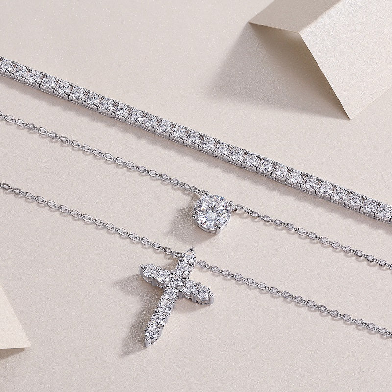 Moissanite Jewelry Set — S925 Silver with Platinum Plating