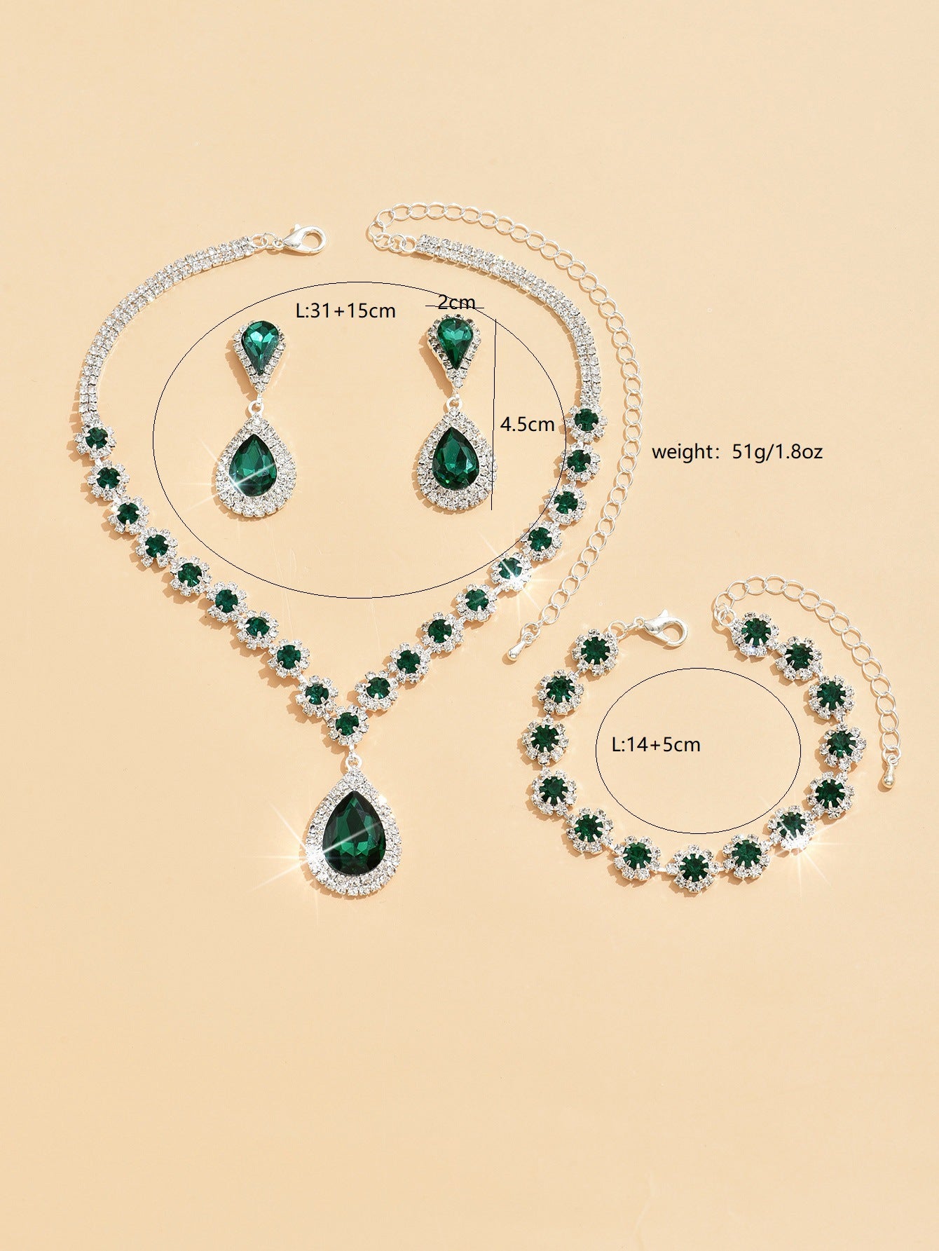 Celestial Bridal Jewellery Set | Necklace, Earrings & Bracelet | Luxury 3-Piece