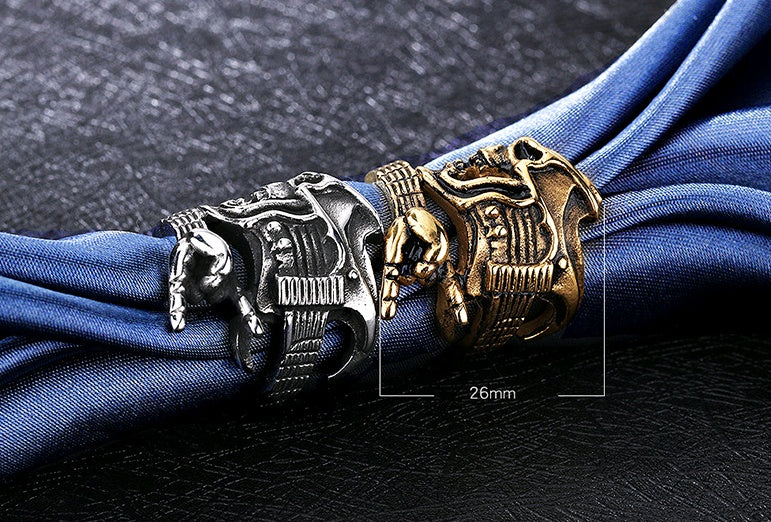 Rock Hip-Hop Skull Titanium Steel Men's Ring | Gold & Steel Luxury