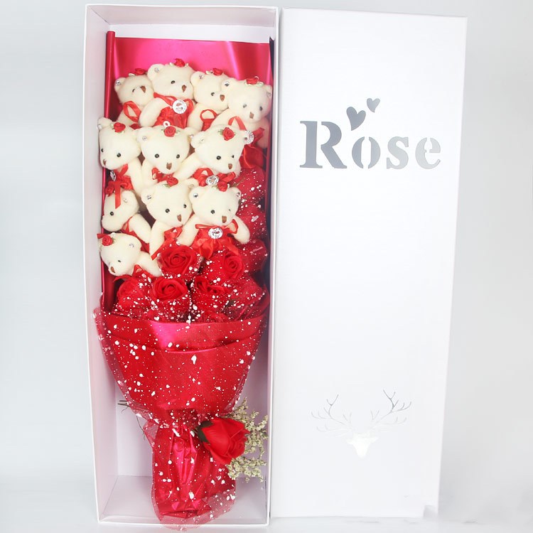 Bear Bouquet — Handmade Teddy Bear & Rose Gift Set | 11 Pieces