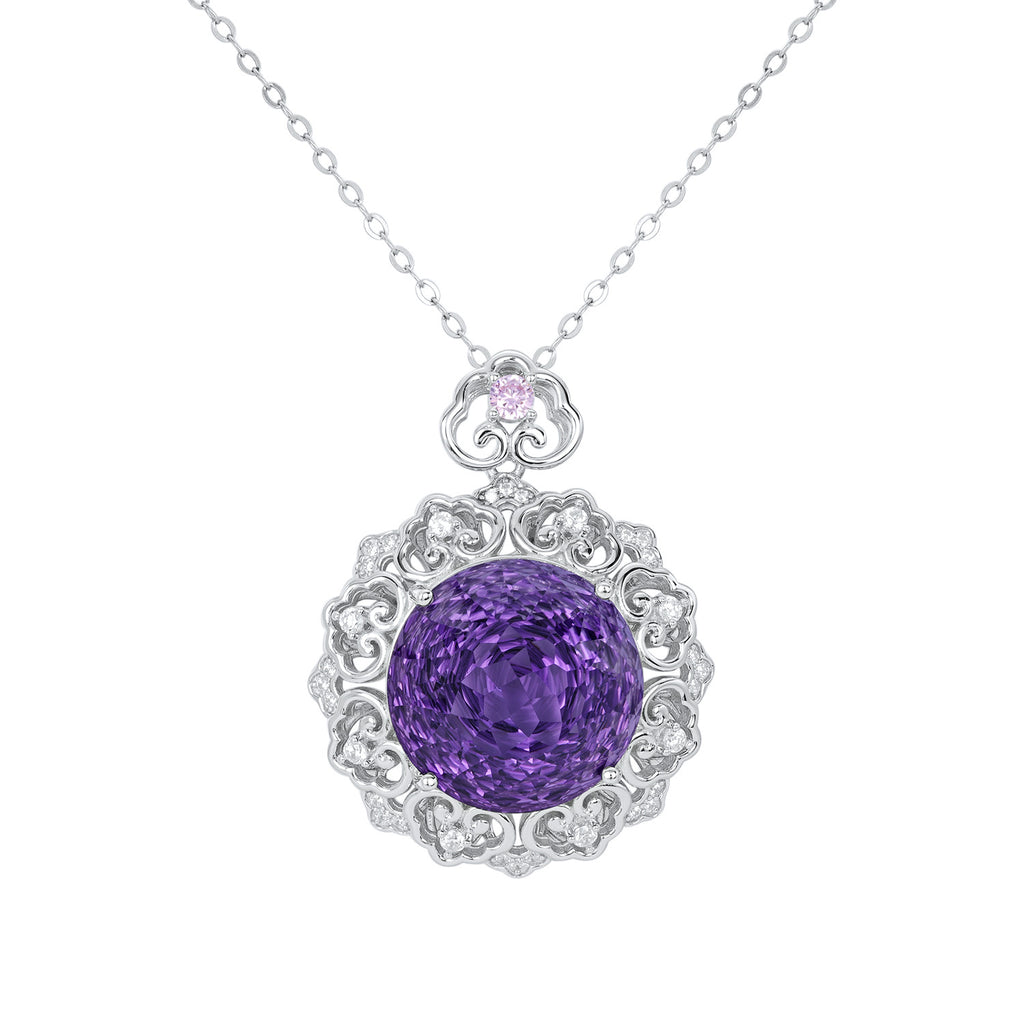 Vintage Geometric Natural Amethyst Crystal 925 Silver O-Chain Luxury Necklace