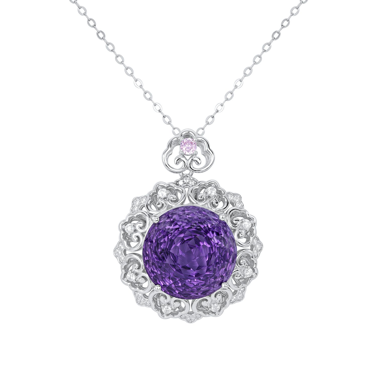 Vintage Geometric Natural Amethyst Crystal 925 Silver O-Chain Luxury Necklace