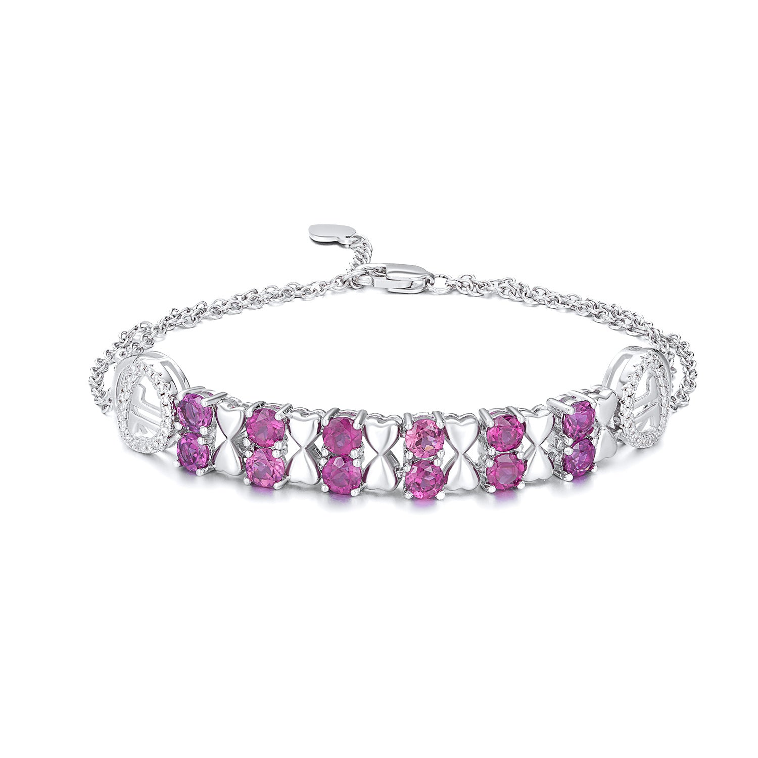 Natural Purple Garnet Heart Design 925 Sterling Silver Light Luxury Bracelet