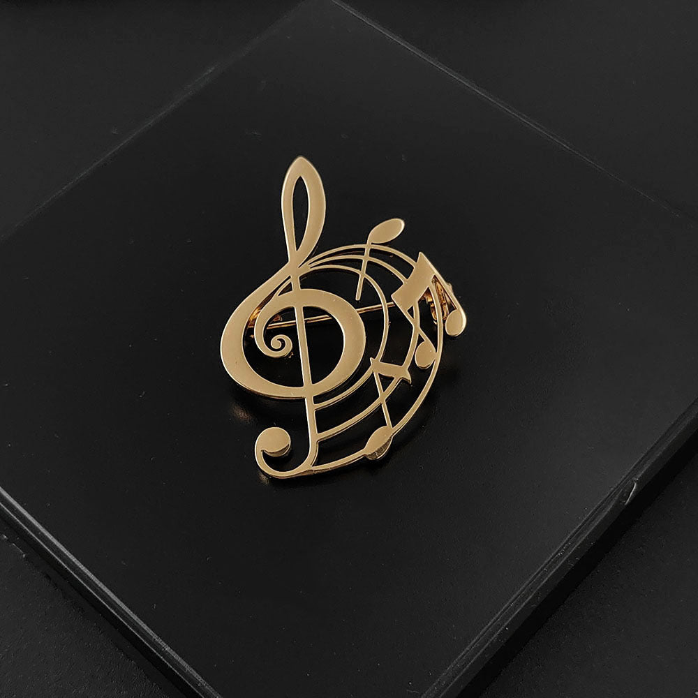 Musical Note Brooch — Black, Gold & Silver