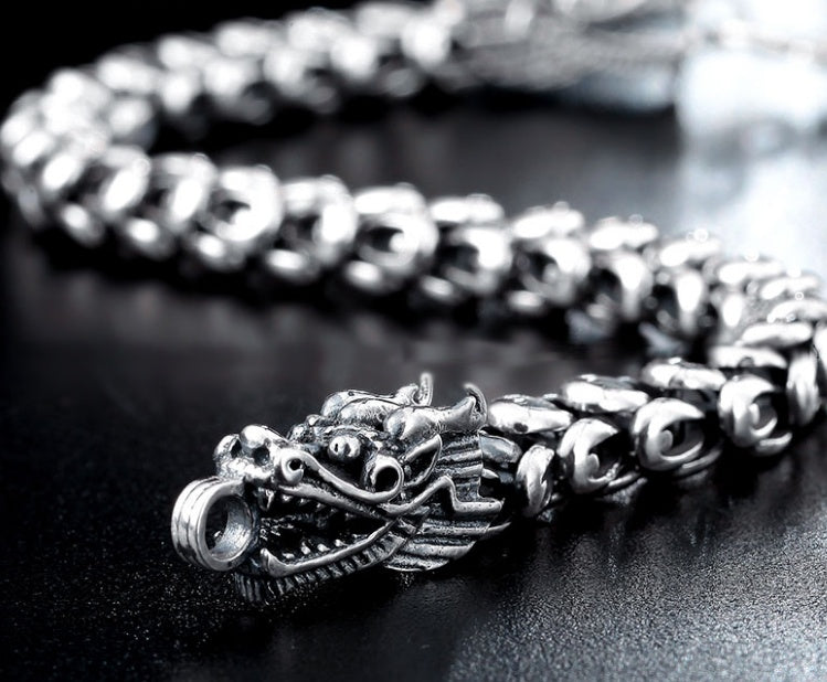 S925 Silver Dragon Head Men's Bracelet | Bold Luxury Wristwear