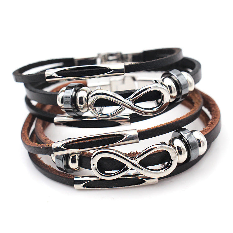 Infinity Symbol Leather Men's Bracelet | Retro Luxury Wristwear