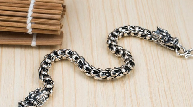 S925 Silver Dragon Head Men's Bracelet | Bold Luxury Wristwear