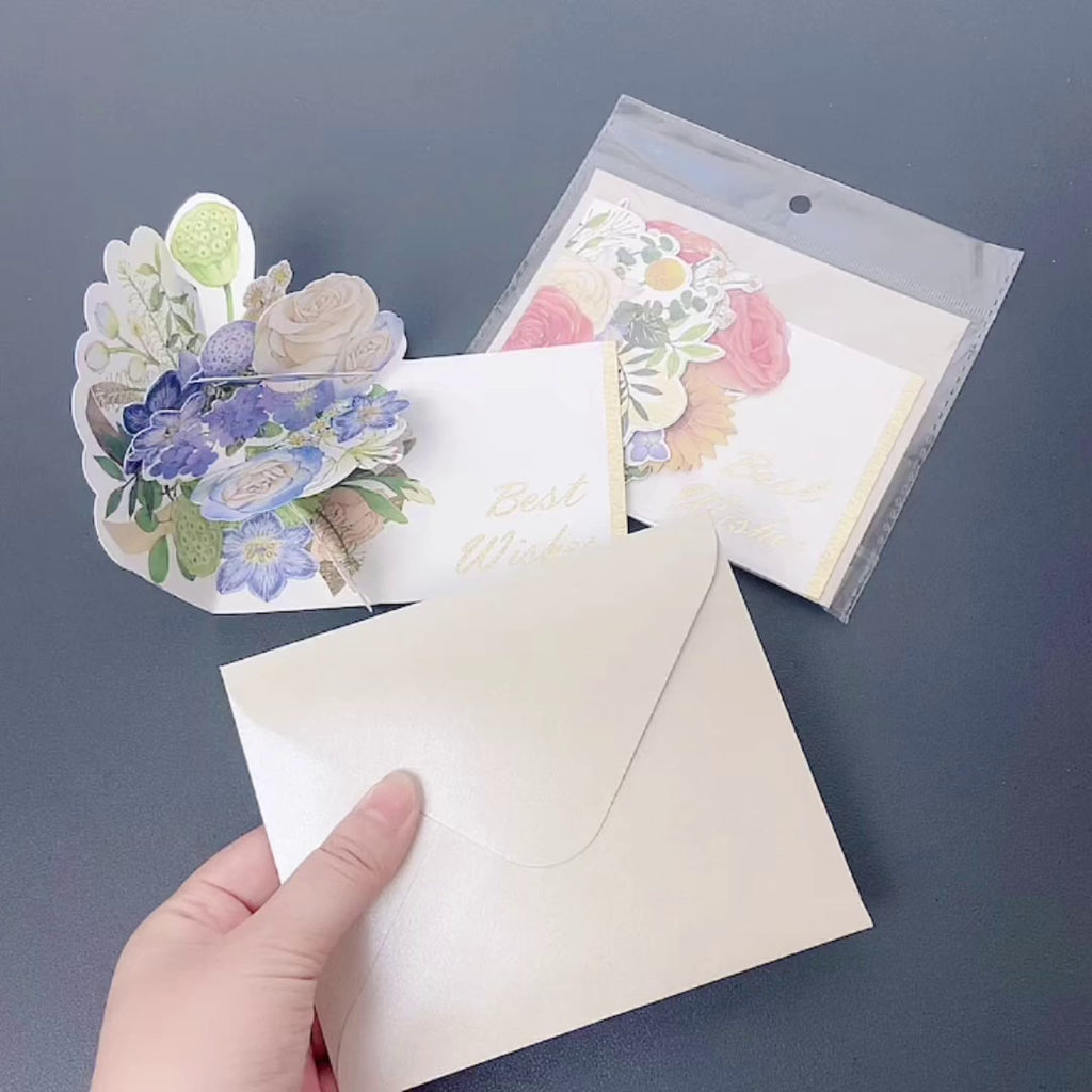 Elegant 3D Floral Greeting Card — Bi-Fold with Matching Envelope