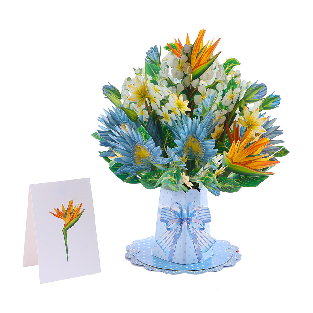 Luxury 3D Floral Bouquet Greeting Card — Botanical Stereoscopic Design