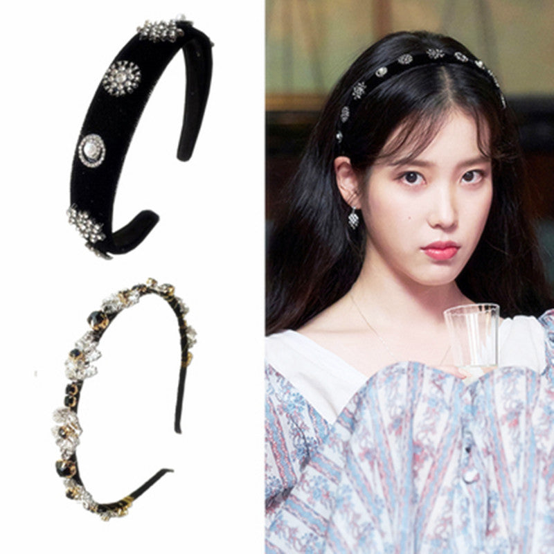 Velvet Snowflake & Metal Flower Headband — Korean Style