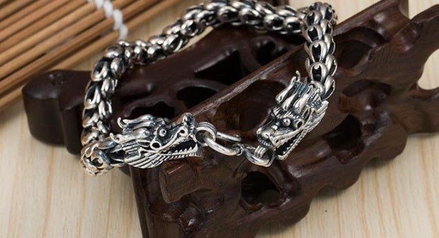 S925 Silver Dragon Head Men's Bracelet | Bold Luxury Wristwear