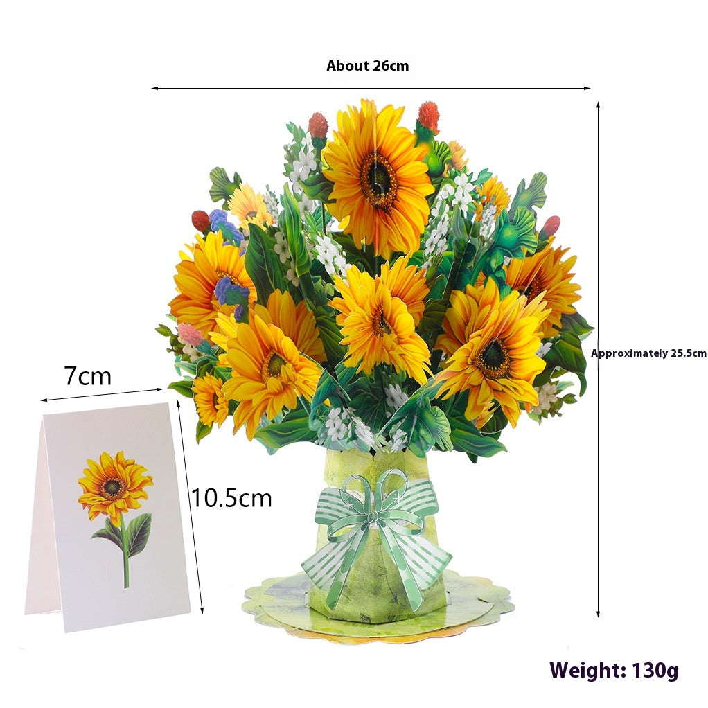 Luxury 3D Floral Bouquet Greeting Card — Botanical Stereoscopic Design