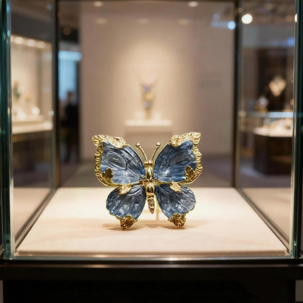 Blue Crystal Butterfly Brooch — Vintage Elegance