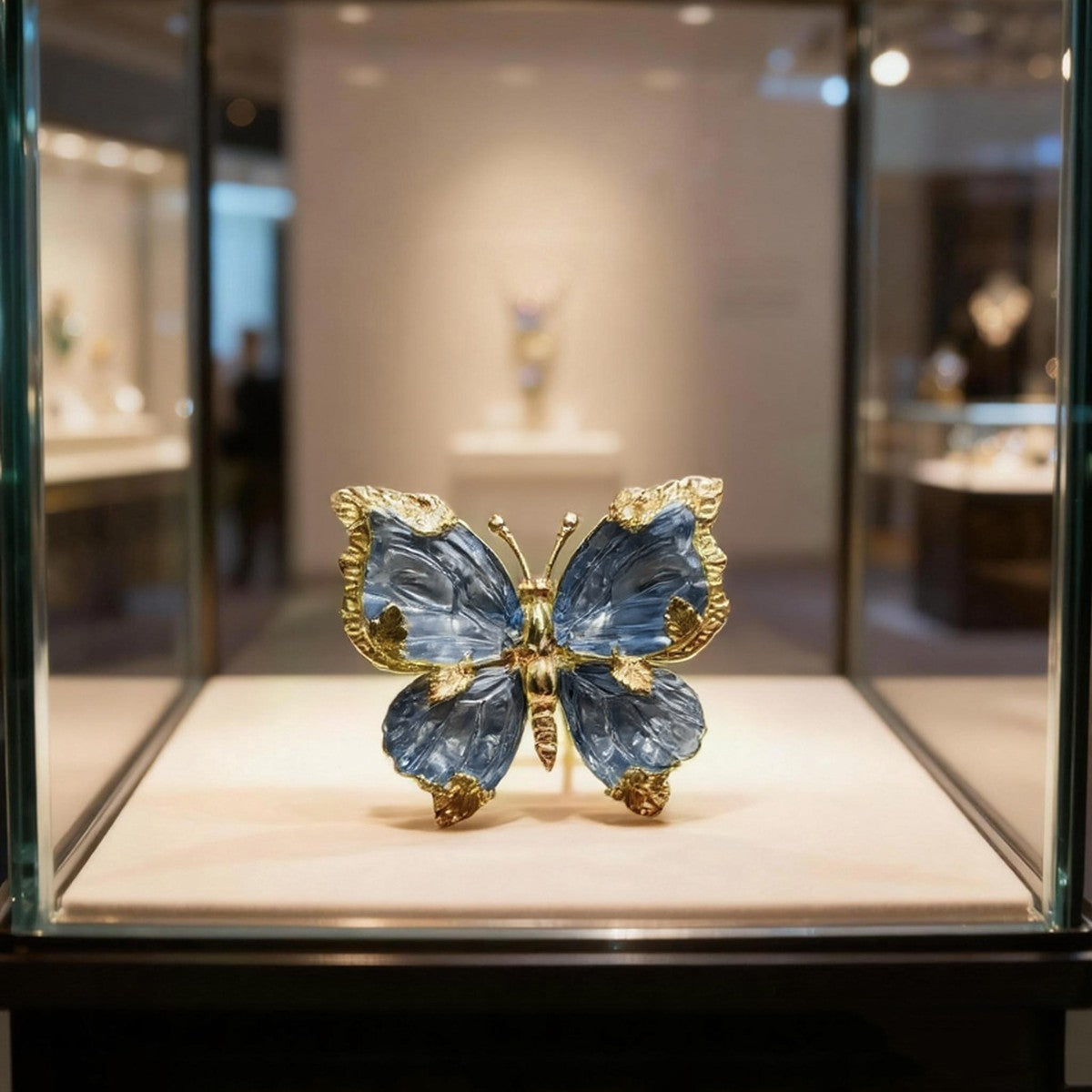 Blue Crystal Butterfly Brooch — Vintage Elegance