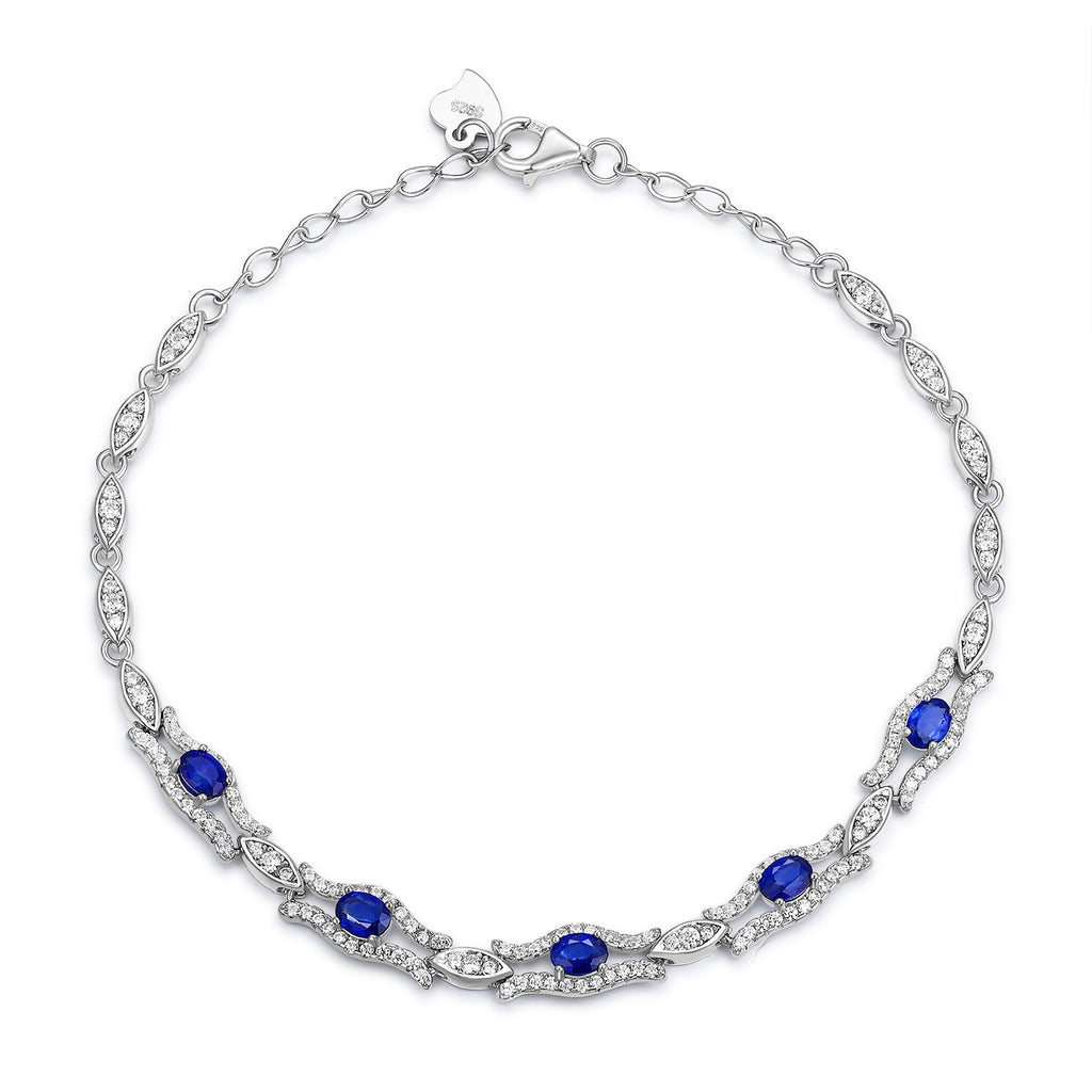 Natural Sapphire Geometric 925 Sterling Silver Platinum Gold Luxury Bracelet