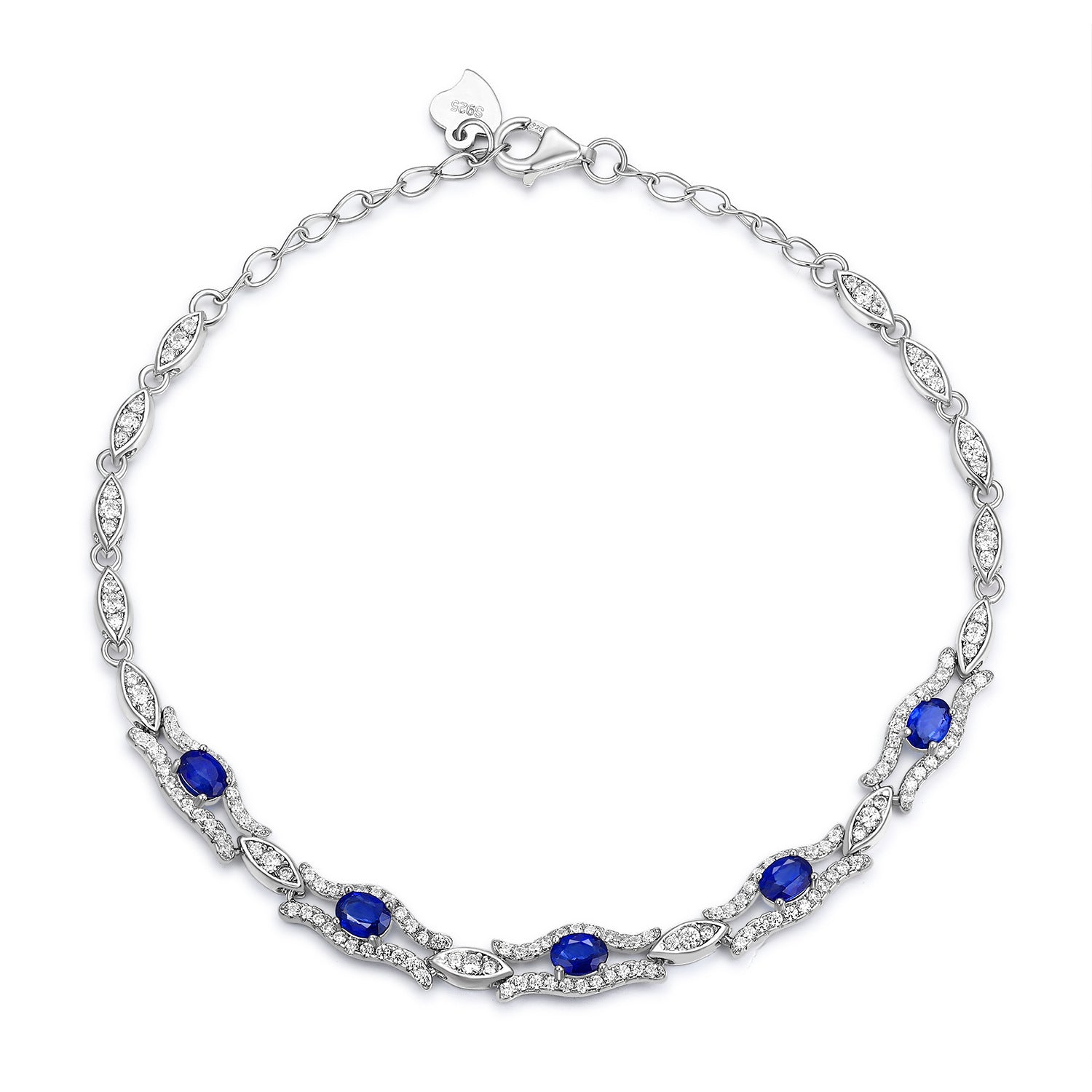 Natural Sapphire Geometric 925 Sterling Silver Platinum Gold Luxury Bracelet