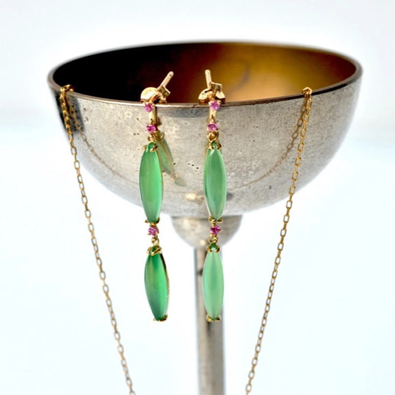 Cascade Chalcedony Tassel Drop Earrings