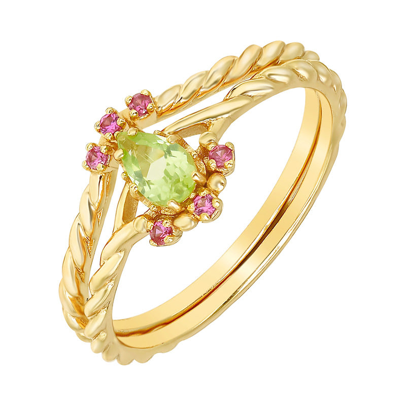 Peridot Natural Gemstone Silver Ring | Japanese Retro Luxury