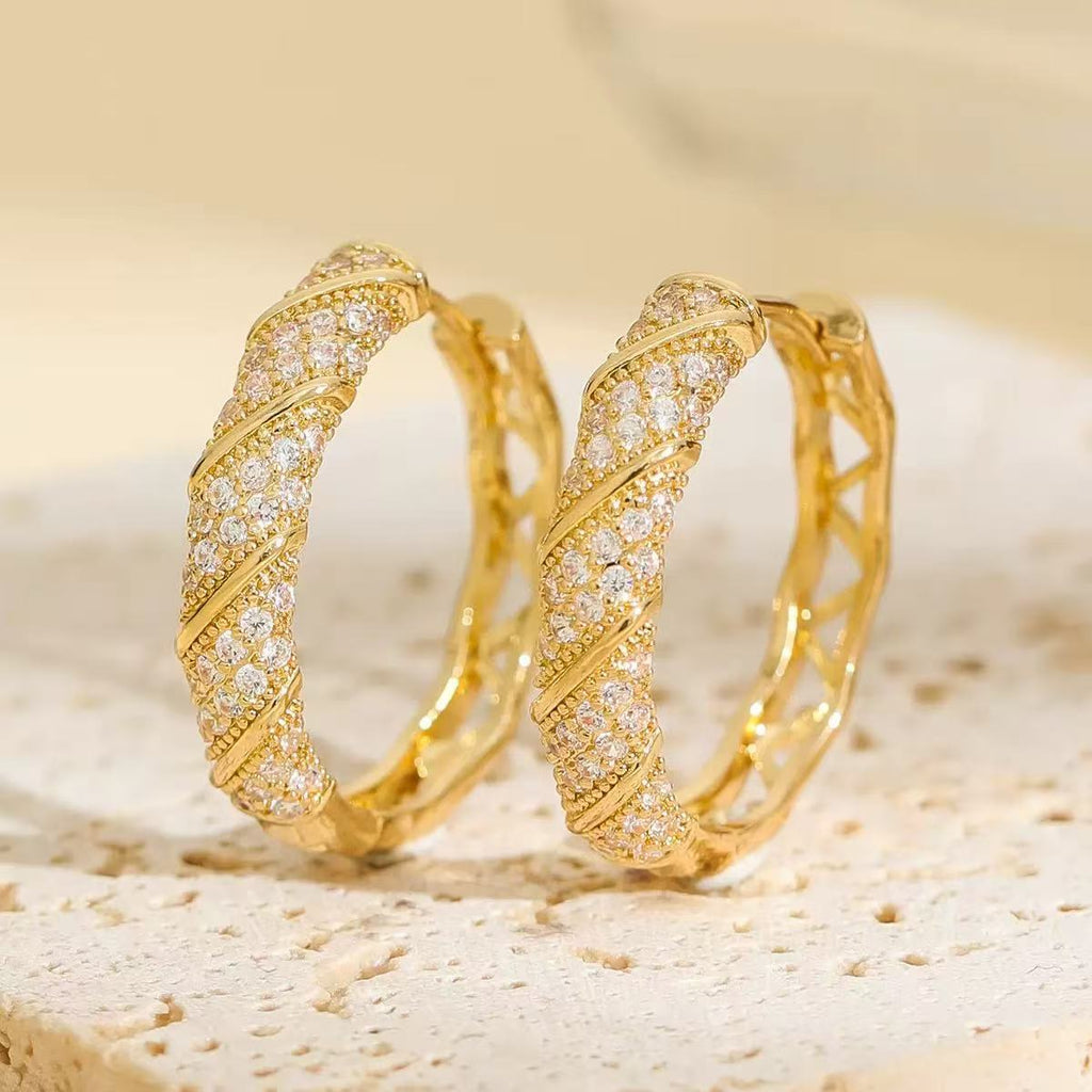 Gold Zircon Geometric Hoop Earrings | Luxury Unisex Statement Jewelry