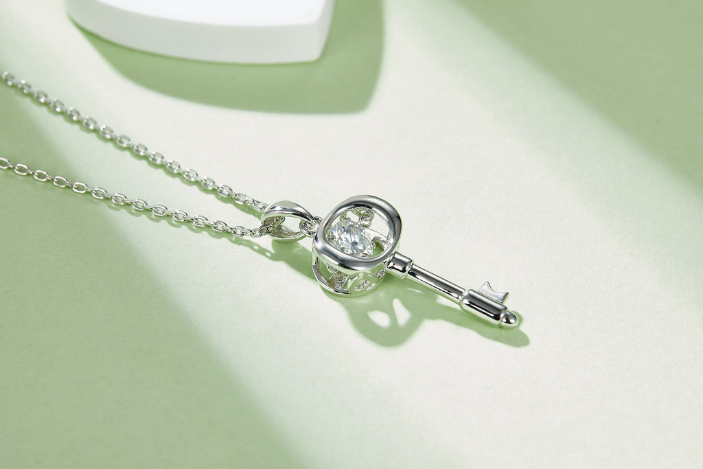 Moissanite Pendant Necklace – 0.5 Carat | Platinum-Plated Sterling Silver