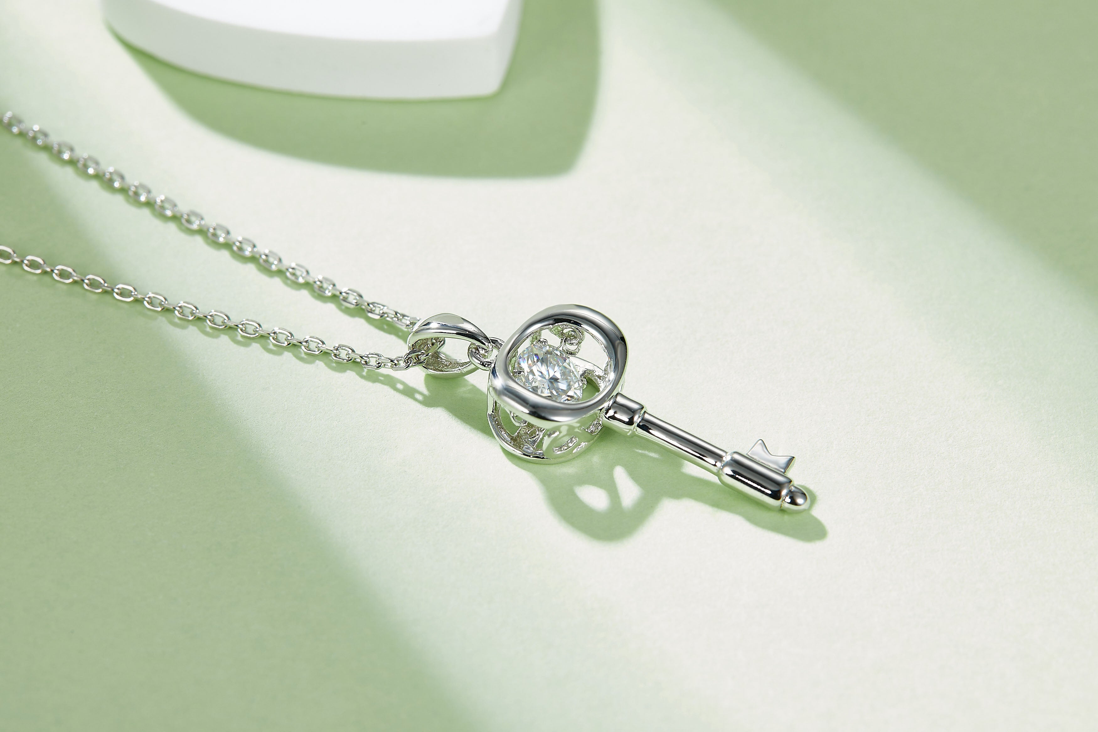 Moissanite Pendant Necklace – 0.5 Carat | Platinum-Plated Sterling Silver