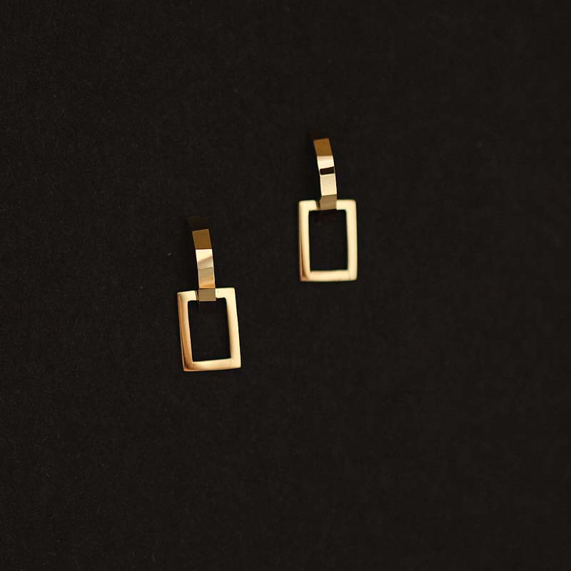 Arc – 9K Gold Stud Earrings | Semicircle Rectangular Design | Solid Gold